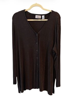Chico’s Travelers Size 3 Brown & Black Striped Button Front Travel Knit Top
